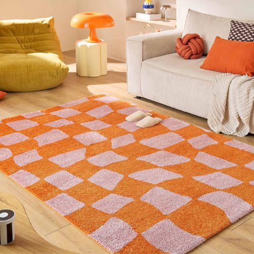 Tapis rétro à damier orange 200x280 cm - Nahia