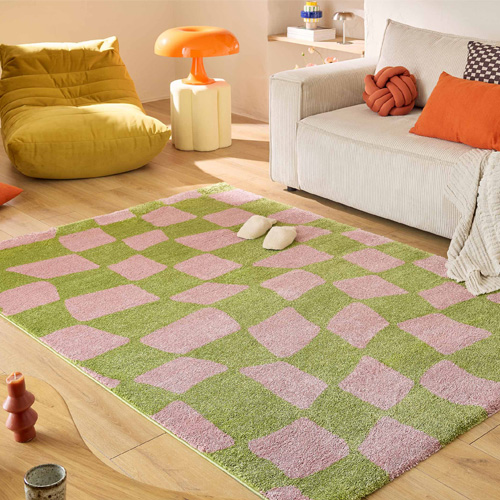 Tapis rétro à damier vert 160x230 cm - Nahia