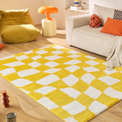 Tapis rétro à damier jaune 120x160 cm - Nahia