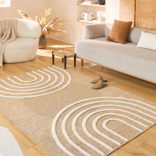 Tapis aspect jute motif arc-de-cercle beige 80x150 cm - Juno