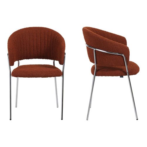 Lot de 2 chaises en tissu bouclé rouille et piètement chromé - Isya