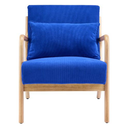 Fauteuil en bois et velours côtelé bleu électrique - Lanna