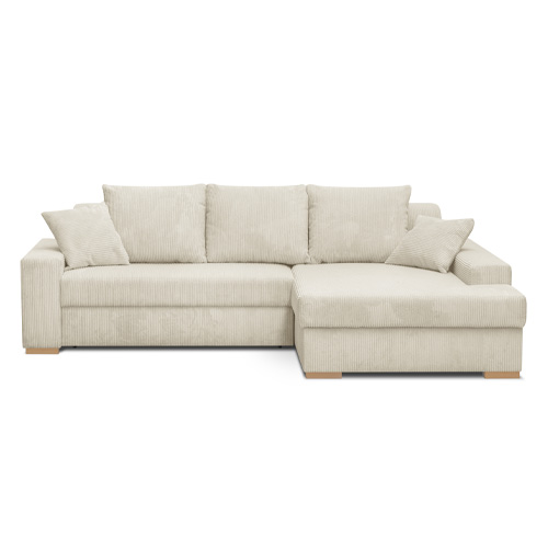 Canapé d'angle à droite convertible 3/4 places en velours côtelé beige - Nyssa