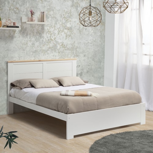 Lit adulte 140x190 cm avec tête de lit en bois blanc - Nevea