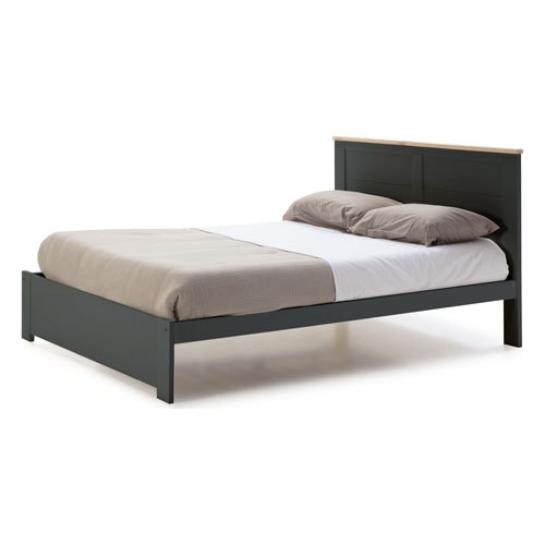 Lit adulte 160x200 cm avec tête de lit en bois gris anthracite - Nevea