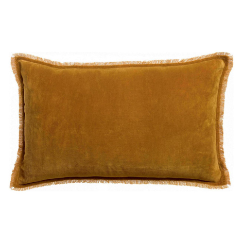 Coussin à frange en velours jaune safran 40 x 65 cm - Fara