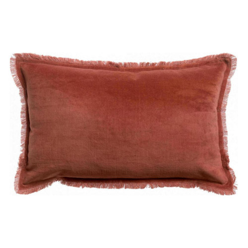 Coussin à frange en velours orange sienne 30 x 50 cm - Fara