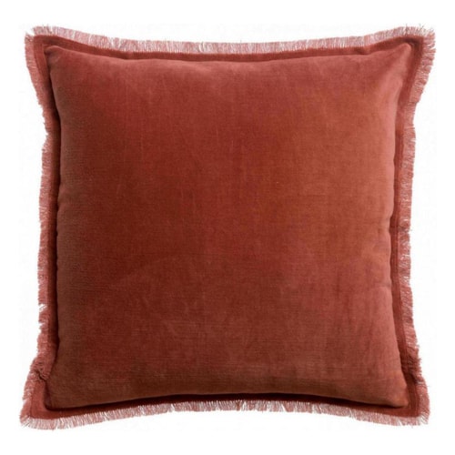 Coussin à frange en velours orange sienne 45 x 45 cm - Fara