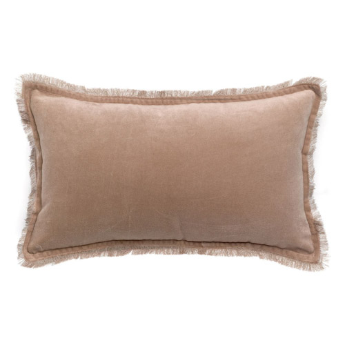 Coussin à frange en velours taupe 30 x 50 cm - Fara