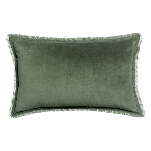 Coussin à frange en velours vert thym 30 x 50 cm - Fara
