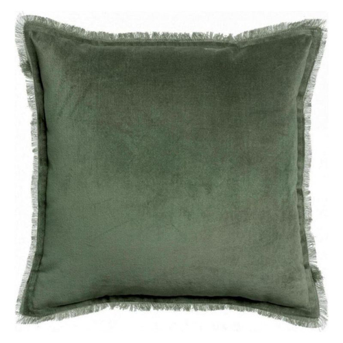 Coussin à frange en velours vert thym 45 x 45 cm - Fara
