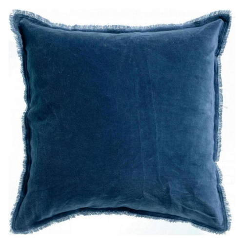 Coussin à frange en velours bleu touareg 45 x 45 cm - Fara