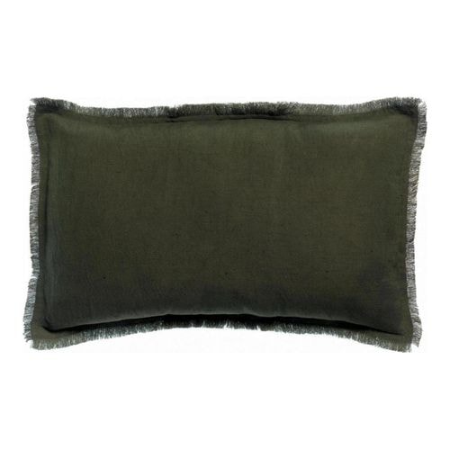 Coussin lin et coton vert olive 30 x 50 cm - Laly