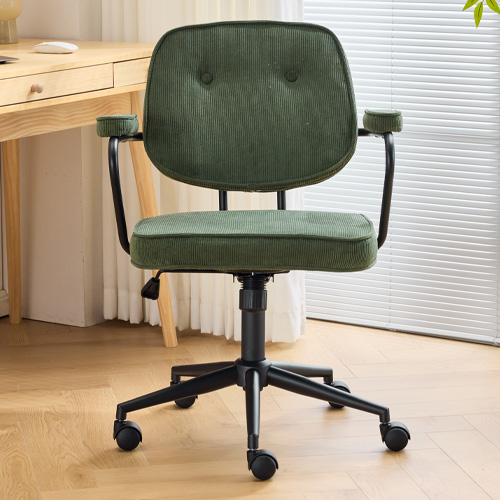 Fauteuil de bureau pivotant et réglable en hauteur en velours côtelé vert kaki - Ann