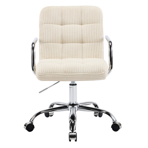 Fauteuil de bureau pivotant et réglable en hauteur en velours côtelé beige - Nolan