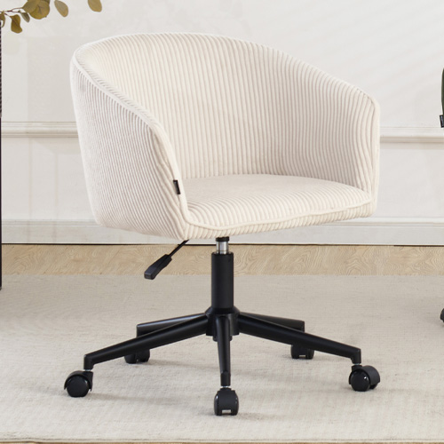 Fauteuil de bureau pivotant et réglable en hauteur en velours côtelé beige - Marlo