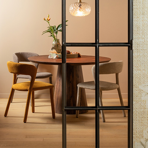 Chaise de salle à manger en tissu jaune moutarde - Noble