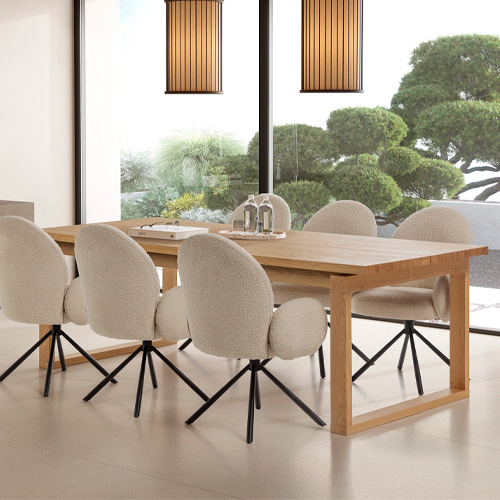 Table à manger rectangulaire en bois, piètement couleur chêne, 220 cm - Line