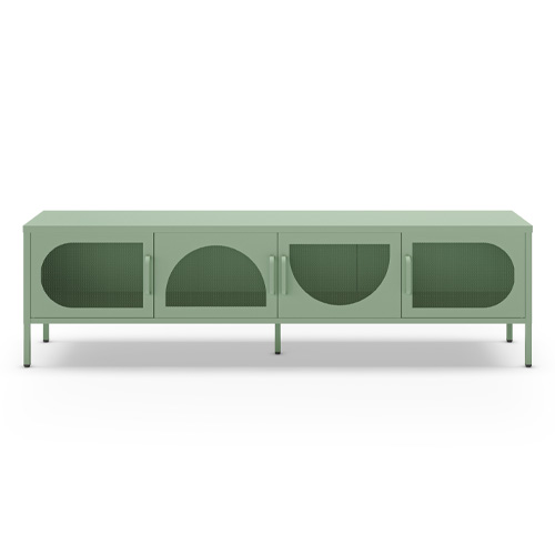 Meuble TV 4 portes en métal vert clair 180 cm - Inoa