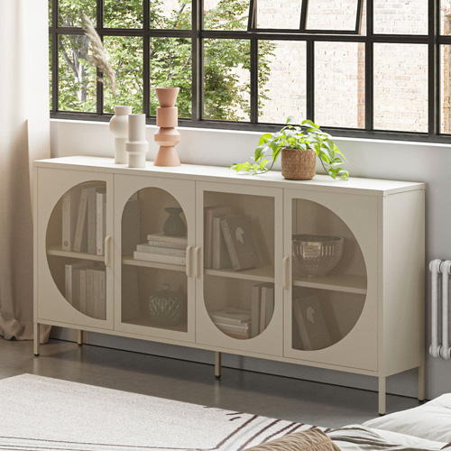 Buffet 4 portes en métal beige 160 cm - Inoa