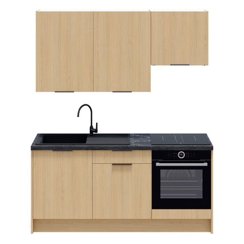 Ensemble de 6 meubles de cuisine - L. 185 cm - chêne clair - Sierra