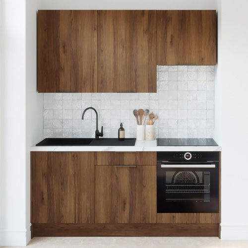 Ensemble de 6 meubles de cuisine - L. 185 cm - noyer brun - Sierra