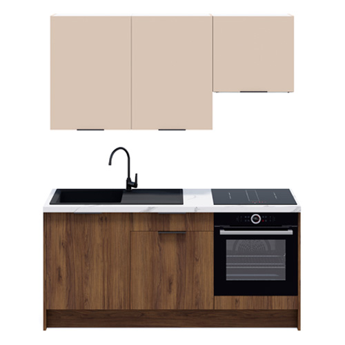 Ensemble de 6 meubles de cuisine - L. 185 cm - noyer brun et cachemire - Sierra Signature