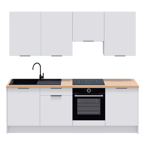 Ensemble de 8 meubles de cuisine - L. 245 cm - blanc - Luzia