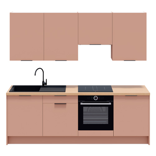Ensemble de 8 meubles de cuisine - L. 245 cm - abricot - Luzia