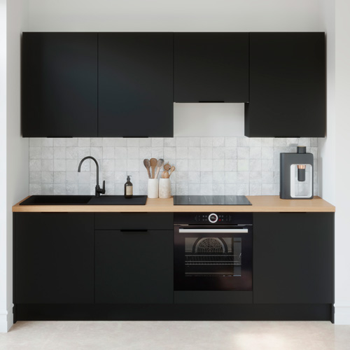Ensemble de 8 meubles de cuisine - L. 245 cm - noir - Luzia