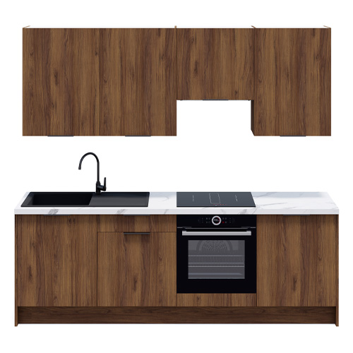 Ensemble de 8 meubles de cuisine - L. 245 cm - noyer brun - Sierra