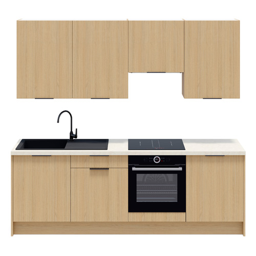 Ensemble de 8 meubles de cuisine - L. 245 cm - chêne clair cannelé - Cannele