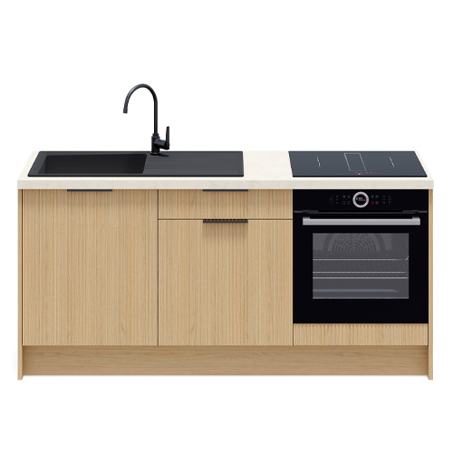 Meubles bas de cuisine - L. 185 cm - chêne clair cannelé - Cannele