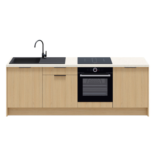 Meubles bas de cuisine - L. 245 cm - chêne clair cannelé - Cannele