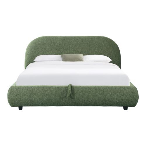 Lit coffre 140x190 cm avec tête de lit matelassée en tissu bouclé vert kaki - Madisson