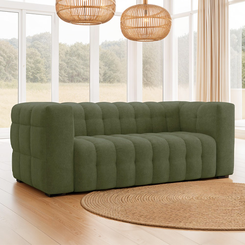 Canapé 3 places en tissu chenille vert olive - Cester