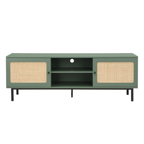 Meuble TV en cannage 160cm vert - Luma