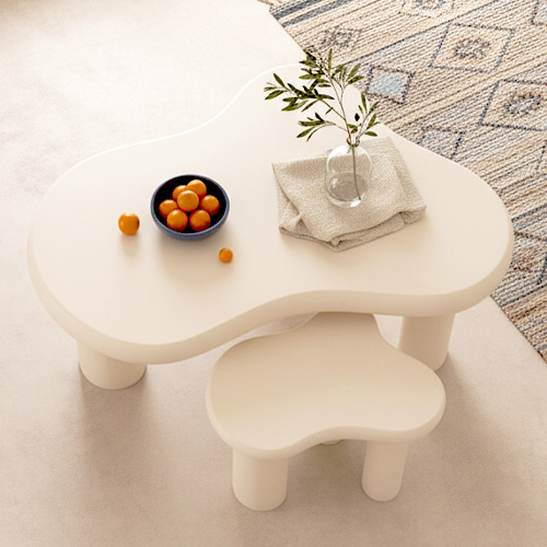 Lot de 2 tables basses organiques gigognes beige - Wave