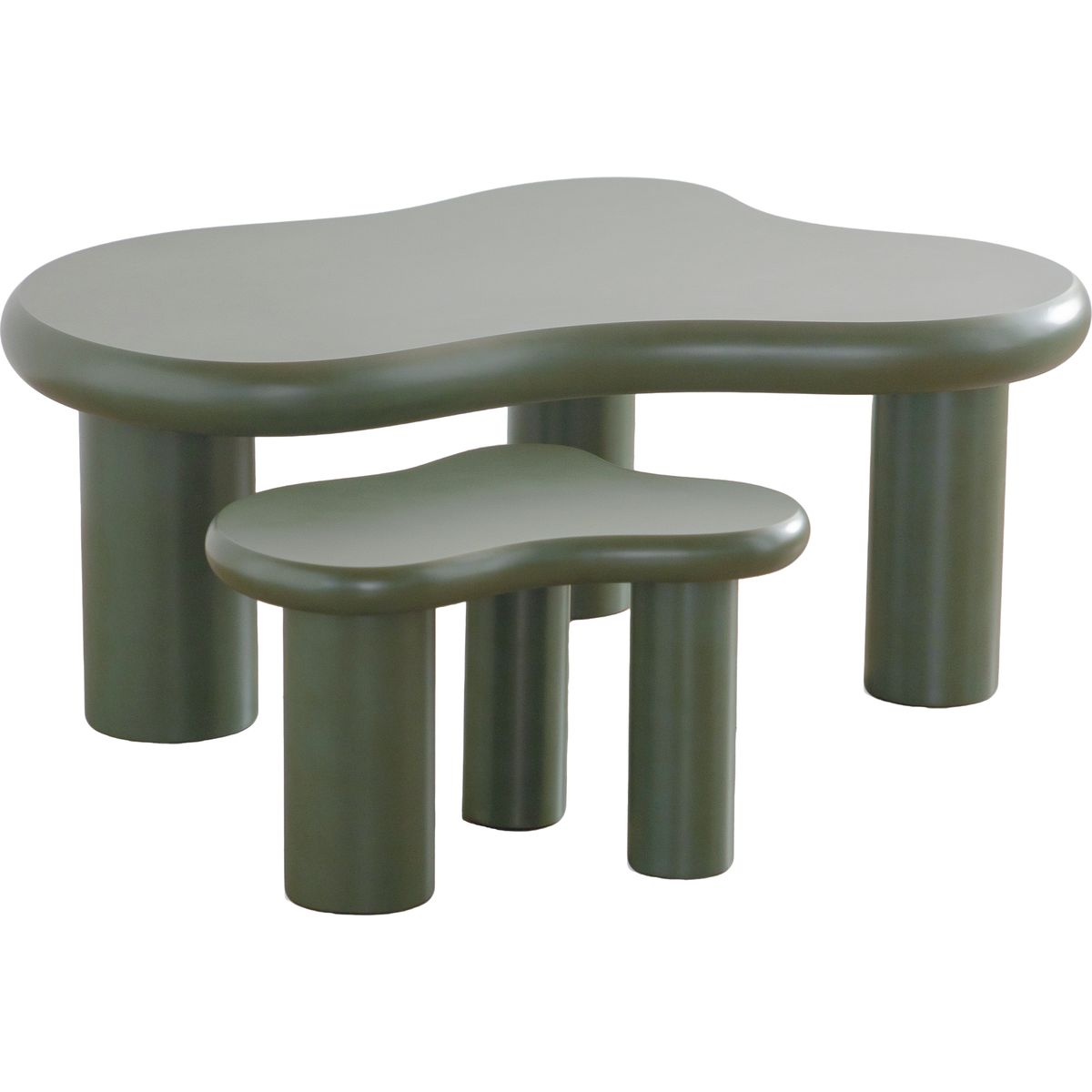 Lot de 2 tables basses organiques gigognes vert mat - Wave