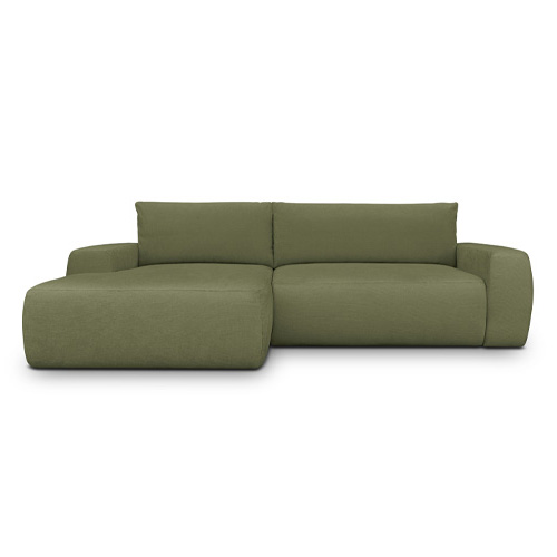 Canapé d'angle droit convertible 3 places en tissu chenille vert olive - Sonny