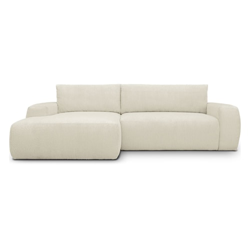 Canapé d'angle gauche convertible 3 places en velours côtelé beige - Sonny