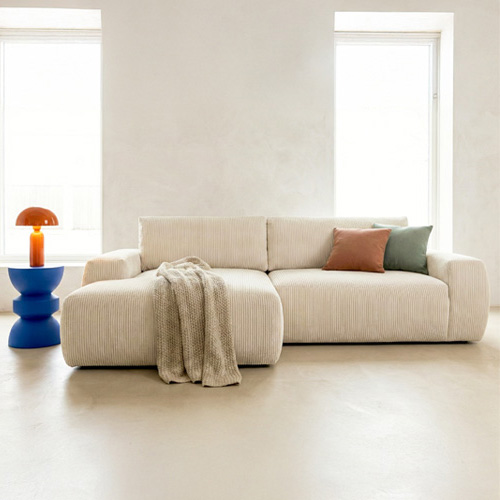 Canapé d'angle gauche convertible 3 places en velours côtelé beige - Sonny