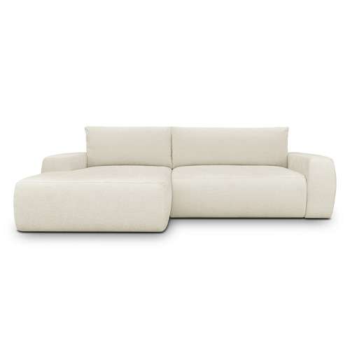 Canapé d'angle gauche convertible 3 places en tissu chenille beige - Sonny