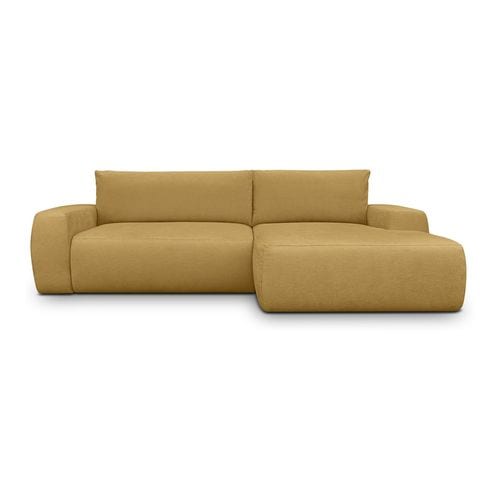 Canapé d'angle droit convertible 3 places en tissu chenille jaune moutarde - Sonny