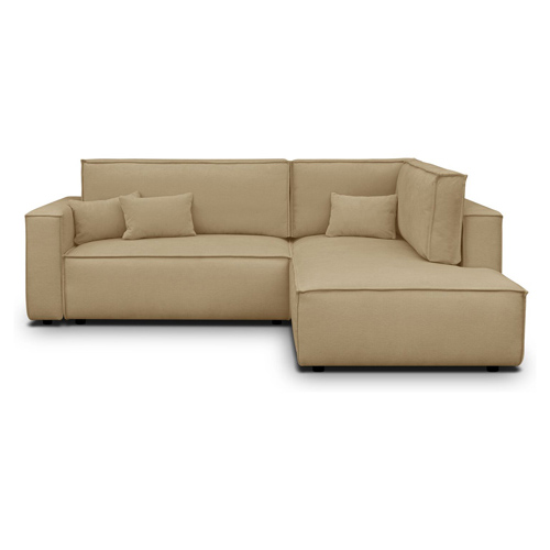 Canapé d'angle ouvert à droite convertible 3 places en tissu chenille miel - Emma