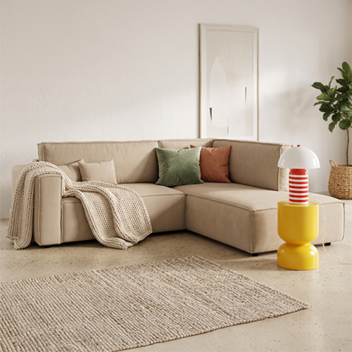 Canapé d'angle ouvert à droite convertible 3 places en tissu chenille moka - Emma
