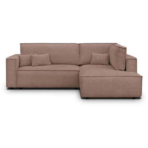 Canapé d'angle ouvert à droite convertible 3 places en tissu bouclé rose poudré - Emma