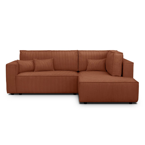 Canapé d'angle ouvert à droite convertible 3 places en velours côtelé rouille - Emma