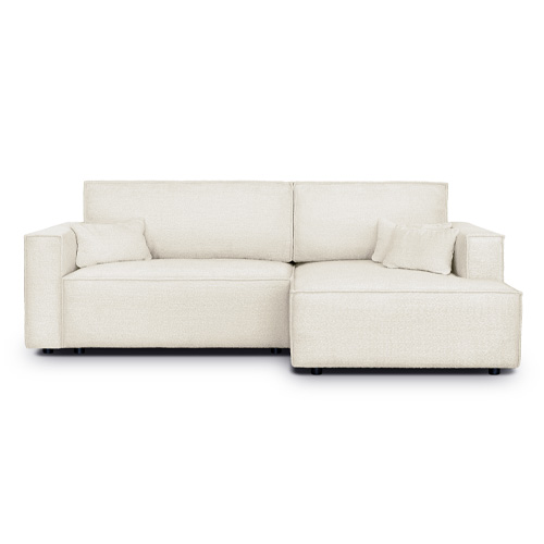 Canapé d'angle à droite convertible 3 places en tissu bouclé beige - Asti