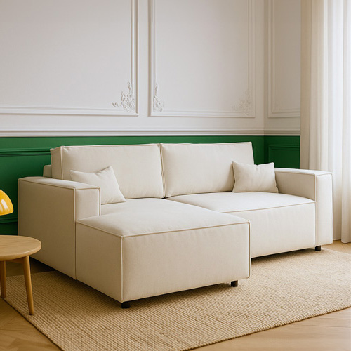 Canapé d'angle à gauche convertible 3 places en tissu chenille beige - Asti